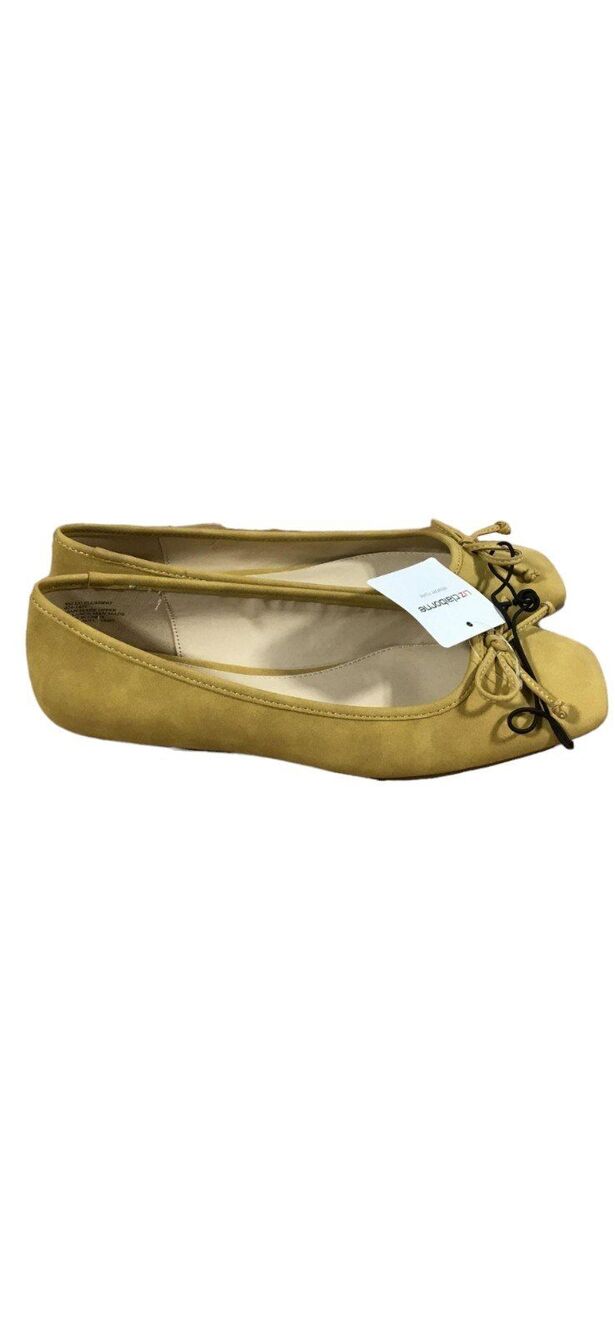 NWT Liz Claiborne Flushing Square Toe Ballet Flats Gold Suede Bow Shoes Size 8